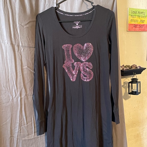 Victoria's Secret Other - Victoria's Secret Black Pajama Dress with Red Glitter Logo